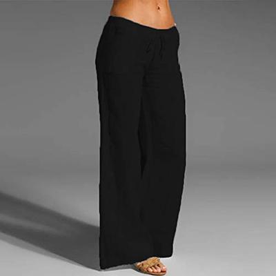 Baggy Pants Women Long Pants Linen Straight Leg High Rise Elastic