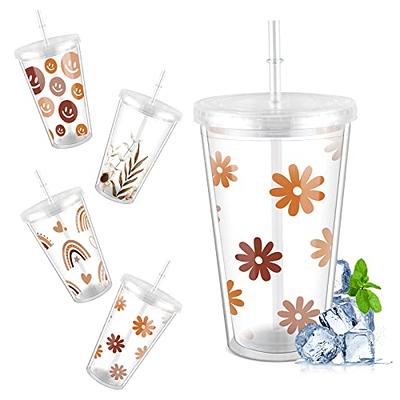 Engraved Glass Tumbler With Straw and Lid Boho Style Tumbler 