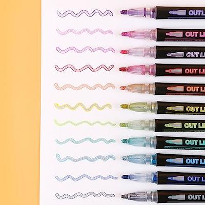 Super Squiggles Outline Markers,Double Line Outline Pens for Gift Cards, Painting, Posters,Scrapbook Crafts, Metal, Wood, Glass,DIY Photo Album(12