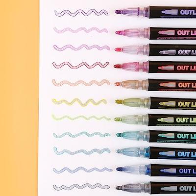 Shuttle Art shuttle art double line outline markers, 28 colors squiggles  shimmer markers set, self outline metallic marker pens for art