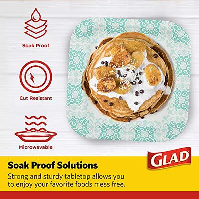 Glad Printed Disposable Paper Plates, 8 1/2 inch | Heavy Duty Soak Proof Paper Plates with Beautiful Teal Printed Design | 50 Count Square 8.5 in.