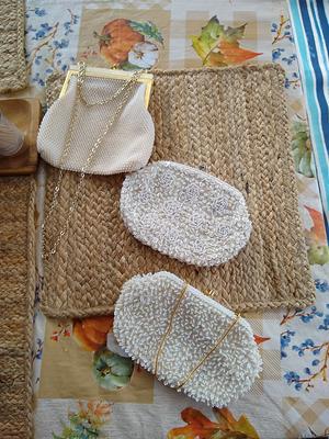 Three Vintage White Beaded Purses Evening Bags