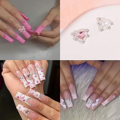 10pcs 3D Pink Heart Nail Charms Heart Crystals Gemstones Nail Rhinestones  Nail Art Charms Nail Gems