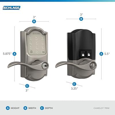 Schlage FE575 CAM 619 ACC Camelot Keypad Lock with Accent Lever, Auto-Lock,  Electronic Keyless Entry, Satin Nickel