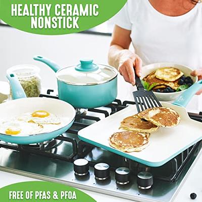 GreenLife Soft Grip Healthy Ceramic Nonstick, Saucepan Set with Lids, 1qt and 2qt, Turquoise
