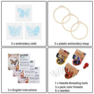 3 Embroidery Kit with 3 Plastic Hoops and Instructions, Cross