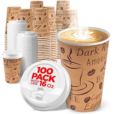 Insulated Disposable Coffee Cups with Lids & Straws 12 oz, 100