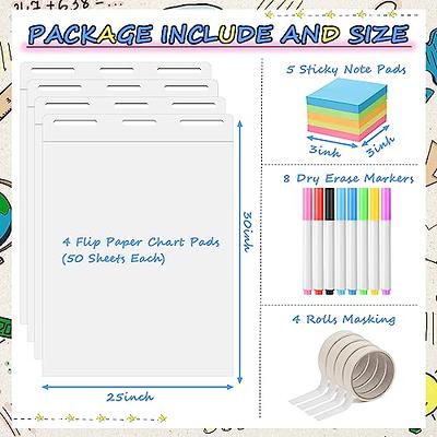  Thenshop 4 Pcs Sticky Easel Pad Chart Paper for Teachers Easel  Paper 25 x 30 in 30 Sheets/Pad White Chart Paper with 8 Colorful Markers 5  Sticky Note Pads for