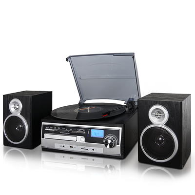 3-Speed Turntable with CD Player, Double Cassette Player, Bluetooth, FM  Radio and USB/SD Recording