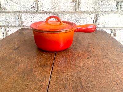 Enameled Cast Iron Dutch Oven With Wooden Lid, Vintage Cast Iron