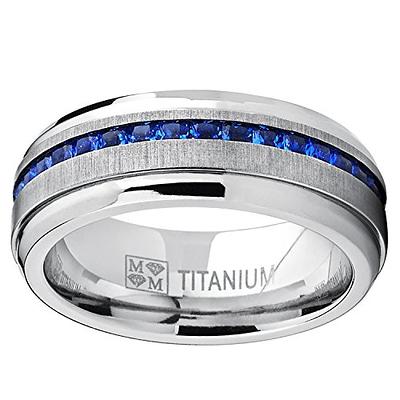 Metal Masters Co. Men's Titanium Wedding Band Engagement Ring W/Blue  Simulated Sapphire Cubic Zirconia Princess CZ 10 - Yahoo Shopping