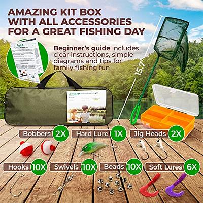 Lanaak Kids Fishing Pole and Tackle Box - with Net, Travel Bag
