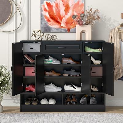 Tribesigns Shoe Storage Bench with 2 Flip Drawers & Adjustable Shelves