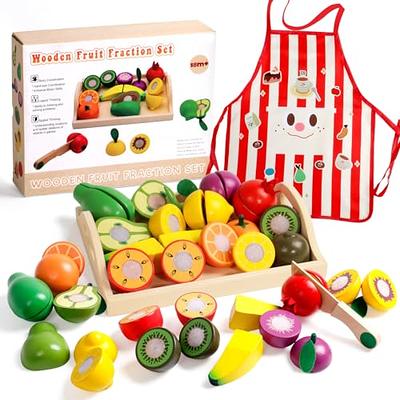 Fun Little Toys 35 Pcs Wooden Play Food for Kids Kitchen, Pretend