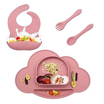 10 Pack Silicone Baby Feeding Set, Toddlers Led Weaning Feeding Supplies  with Suction Baby Bowl Divided Plate Adjustable Bib Soft Silicone Spoon  Fork