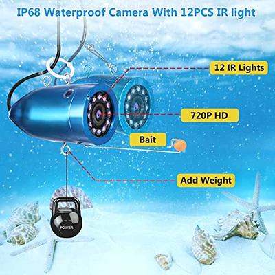 Underwater Fishing Camera with Depth Temperature Display-Waterproof Camera  and 7'' LCD Monitor-12pcs Infrared Light for Ice,Boat Fishing - Ultimate  Fishing Gear (30M with 8GB SD Card) 