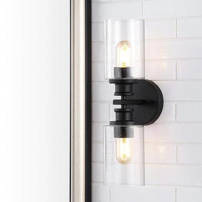 Nathan James Sedona Black Outdoor Wall Sconce Lantern Light Fixture with Iron Frame and Cylinder Clear Shade