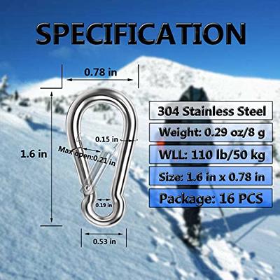 2.36 Inch Stainless Steel Spring Snap Hook Carabiner 316 Stainless Steel  Keychain Clips for Keys Swing Set Camping Fishing Hiking Traveling,6 Pcs