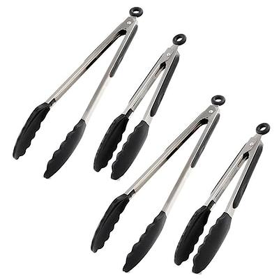 Kaluns Kitchen Tongs for Cooking Grilling Set of 4, BBQ Grill Tongs With  Silicone Tip Stainless Steel Heat Resistant, Non-stick Pull Lock, Incl 7,  9