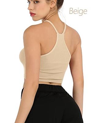 ODODOS Women's Crop Camisole 3-Pack Washed Seamless Rib-Knit Crop Tank Tops,  Beige Coral Teal, Medium/Large - Yahoo Shopping