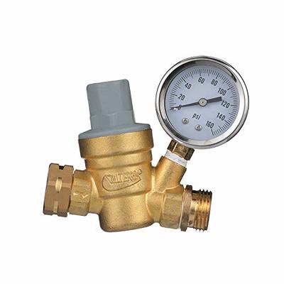 RV Water Pressure Regulator for RV Camper, Brass Lead-Free Adjustable RV Water Pressure Regulator with Gauge