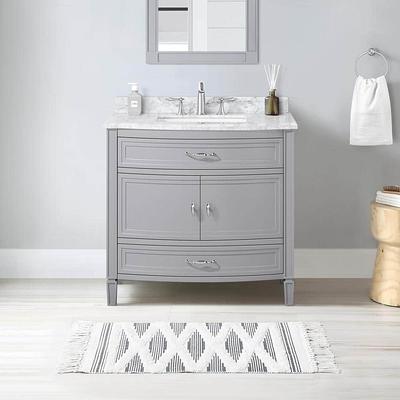 Home Decorators Collection Merryfield 37 in. W x 22 in. D x 35 in. H Single Sink Freestanding Bath Vanity in Dark Blue-Gray with Carrara Marble Top