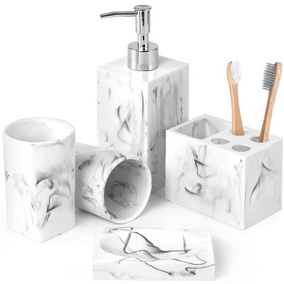 Dracelo 5-Piece Bathroom Accessory Set with Soap Dispenser, Soap Dish, Toothbrush Holder and Vase in Blue