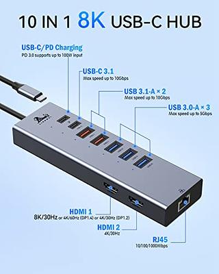 ORICO 15 in 1 USB C Docking Station Dual Monitor USB C Hub with Thunderbolt  3 Dock, Single 8K & Dual 4K Display, DP1.4, 3*USB 10G, Optical Out, SD/TF,  Audio, RJ45 Docking