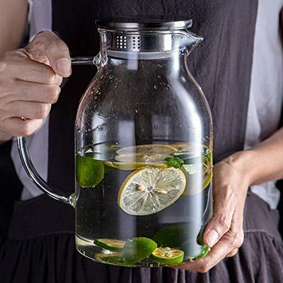 Glass Pitcher with Lid and Spout - High Heat Resistance Pitcher for  Hot/Cold