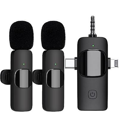 Lavalier Wireless Microphone for iPhone iPad,Plug Play,2-Pack Mini Cordless  Recording Mic with Noise Reduction,Clip-on Microphones for Live