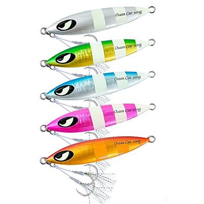 OCEAN CAT 1 PC Slow Fall Pitch Fishing Lures Sinking Lead Metal Flat Jigs Jigging  Baits with Hook for Saltwater Fishing 100G/150G/200G/250G (250g, Each Color  1 pc(All 5 pcs)) - Yahoo Shopping