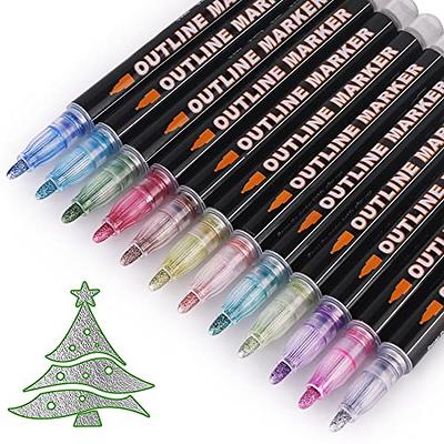 Double Line Outline Pens 12 Colors Outline Metallic Markers Glitter Outline Pens  Writing Drawing Pe