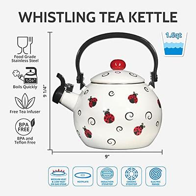 Whistling Tea Kettle for Stove Top Enamel on Steel Teakettle, Supreme  Housewares Ladybug Design Teapot Water Kettle Cute Kitchen Accessories  Teteras (1.6 Quart, Ladybug) - Yahoo Shopping