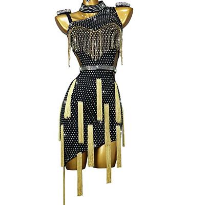 Professional Ballroom Latin Performance Dance Dresses Full Rhinestone Cha  Cha Dance Dress Tassel Salsa Dance Outfit,B,S - Yahoo Shopping