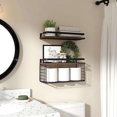 Floating Shelves Wall Mounted with Storage Basket and Protective Guards,Bathroom  Shelves Over Toilet,Rustic Wood Shelves for Bedroom,Living  Room,Kitchen,Wall Decor,Plants,Books-Black - Yahoo Shopping