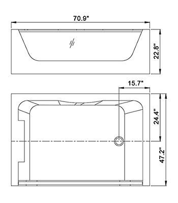 71 Acrylic Whirlpool Bathtub 2 Person, Alcove Soaking SPA Double Ended Tub  Hydromassage Rectangular Water Jets with Computer Panel, Air Bubble, Light,  UL Certified, White (Q411) 