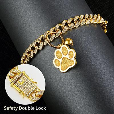 Chain Dog Cuban Luxury Necklace Gold Pet Collar Rhinestones Jewelry  Accessories