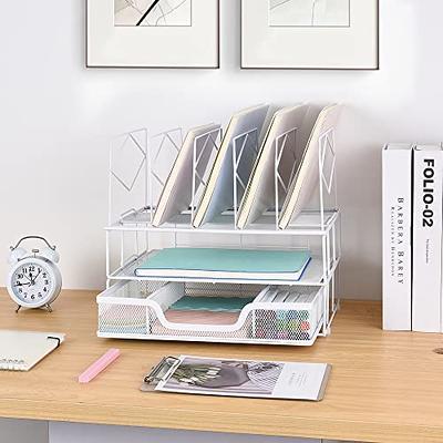 VIVSOL 5-Tier Office Supplies Desk Organizer, Desk Organizers and  Accessories with 2-File Organizer with Sliding Drawer, 4 Trays and Large  Capacity