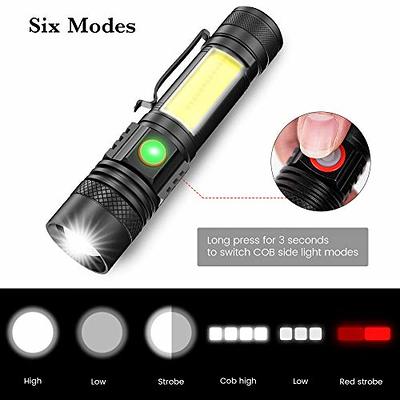 Rechargeable Flashlight, Super Bright LED Flashlight with COB sidelight,  Zoomable, Waterproof, 4 Modes, Tactical Flashlight for Camping, Emergency