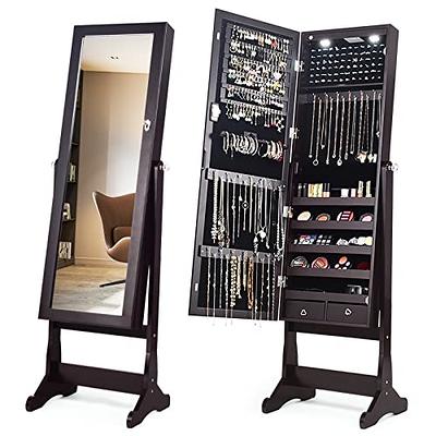 COSTWAY Standing Mirror Jewelry Cabinet, Large Storage Jewelry