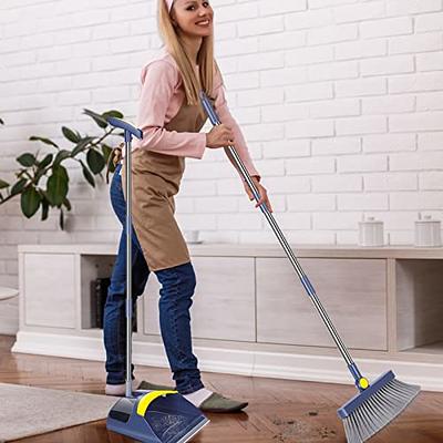 Almcmy Broom and Dustpan Set, 47 Long Handle Dust Pan and Broom Combo,  Upright Standing Dustpan with Self-Cleaning Teeth, Stand Up Broom and  Dustpan