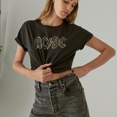 Lucky Brand Acdc Studs Boyfriend Tee - Women's Clothing Tops