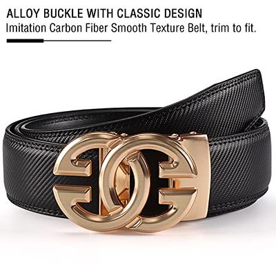 Mens Ratchet Buckle Leather Belt Gold Black Bussiness Adjustable