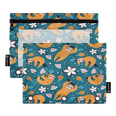 Sloths Flowers Pencil Pouch for 3 Ring Binder Pencil Case with