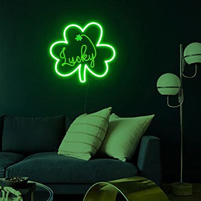 Shamrock Neon Sign, Cute Lucky St Patricks Day Green Clover LED Neon Light,  Handmade Irish Shamrock