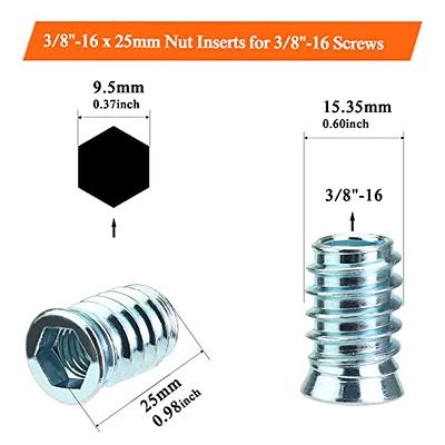 Threaded Insert 3/8 Inch 16, 1  Zinc Plated Screw-In Nut for