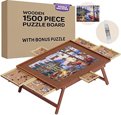 Jumbl 1500 Piece Puzzle Board, 27” x 35” Jigsaw Puzzle Table W/Legs, Brown