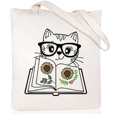 Aesthetic Tote Bag Cute Cat Flower Reusable Grocery Bags for Women