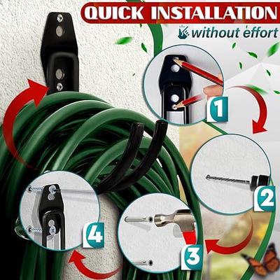 Wall Mounted Garden Hose Hangers - Garden Hose Reels for Outside Hooks  Black Water Hose Holder Heavy