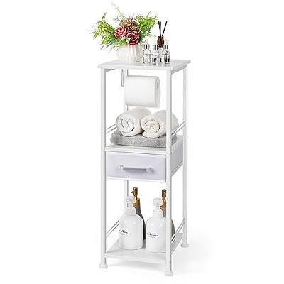 VASAGLE Small Bathroom Storage Cabinet, Slim Organizer, Toilet Paper Holder with Storage with Slide Out Drawers, for Small Spaces, White UBBC847P31